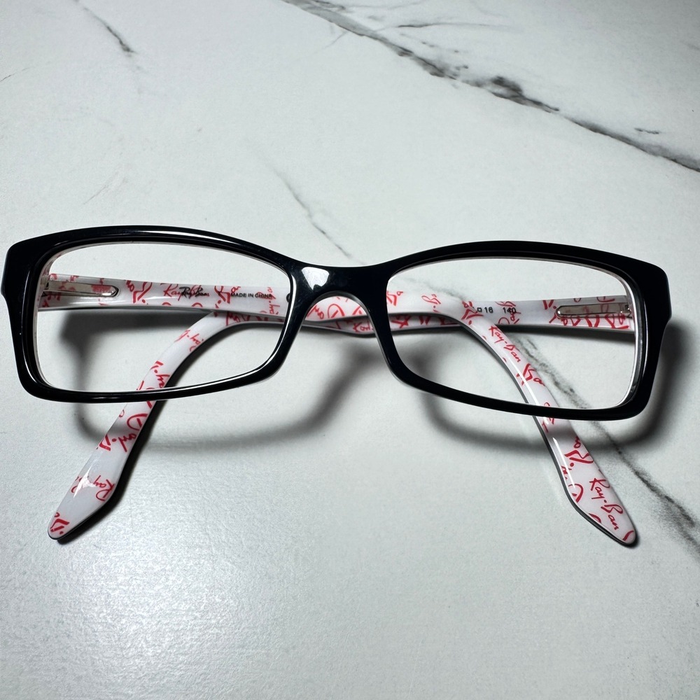 Ray-Ban RB 5234 5014 Black White Red Logo Script Rectangular Eyeglass Frames